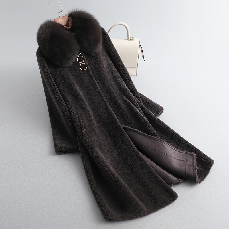 2022 Inverno collo di pelliccia di volpe grano Shearling cappotto da donna di media lunghezza cappotto di pelliccia da donna Casaco Inverno Feminino FCY