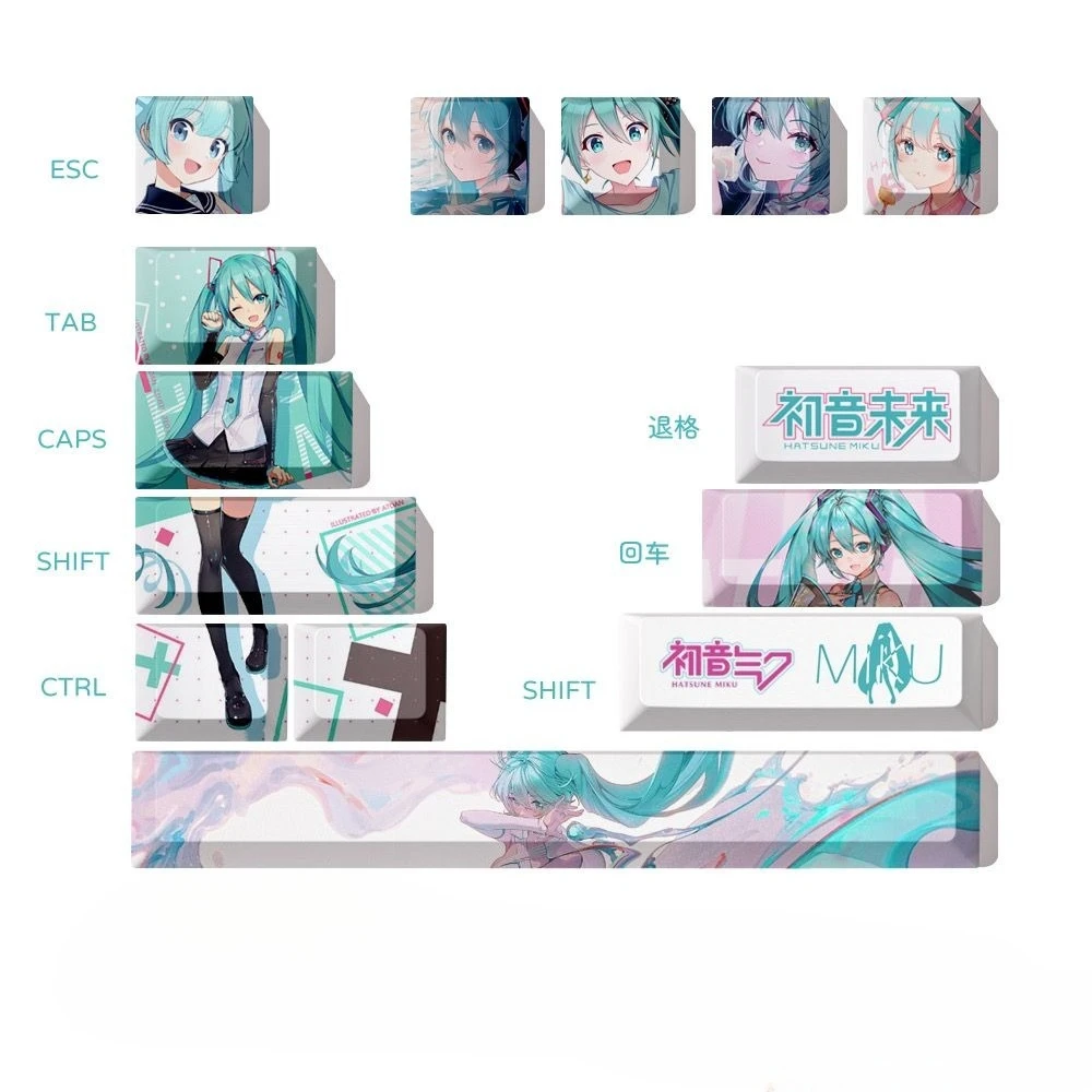 Колпачки для клавиш Hatsune Miku, PBT-кейкапы OEM-формата с сублимационной печатью для механической клавиатуры, подарок для декора рабочего стола в стиле аниме