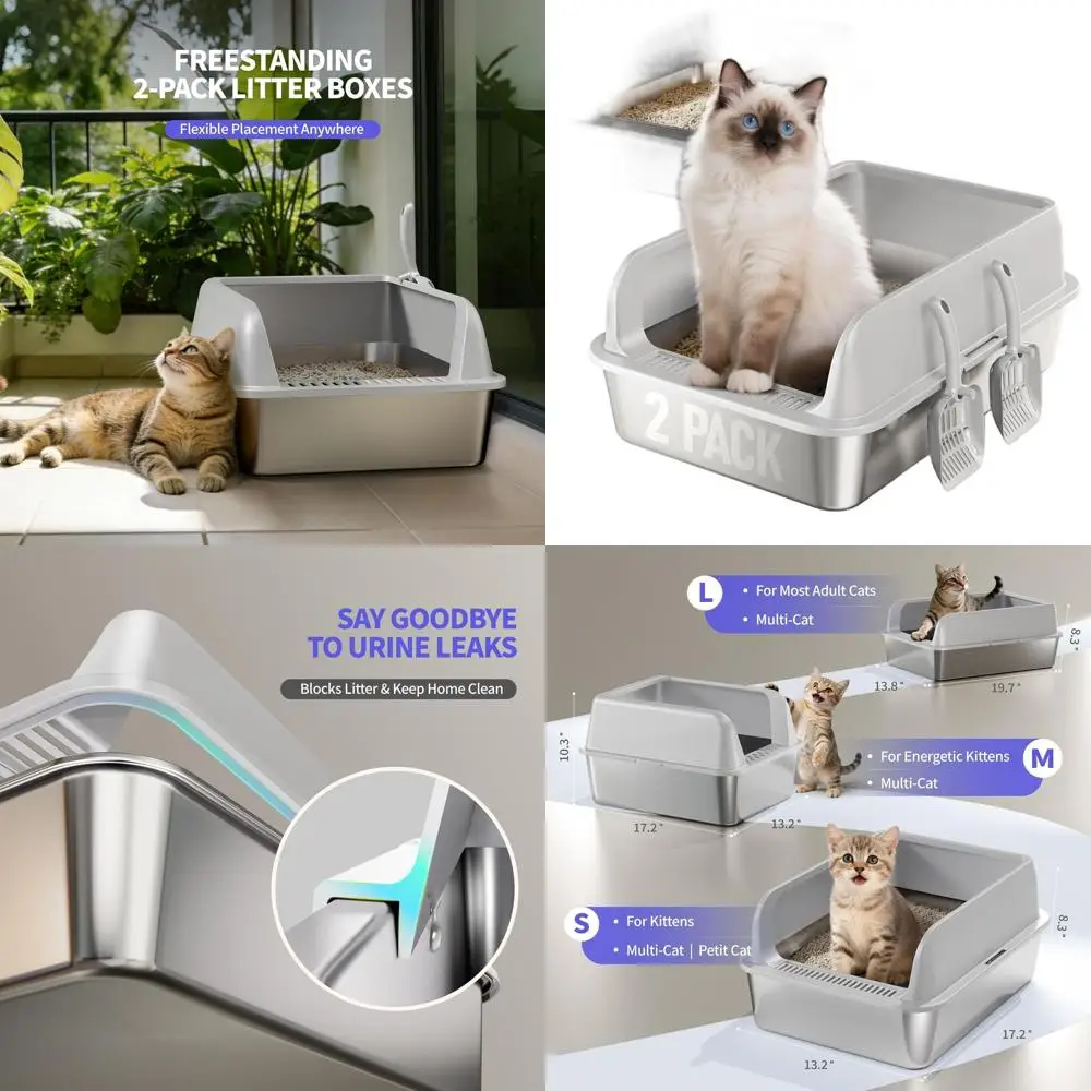 

Двойные лотки для кошек из нержавеющей стали с крышками для крупных кошек, для нескольких кошек, с высокими бортиками, герметичные, легко моются, не царапают, в комплекте