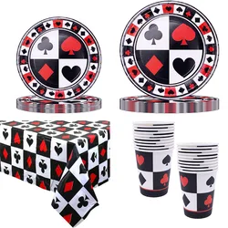 Casino Party Disposable Tableware Paper Plates Cups Napkins Tablecloth Las Vegas Theme Party Poker Plates