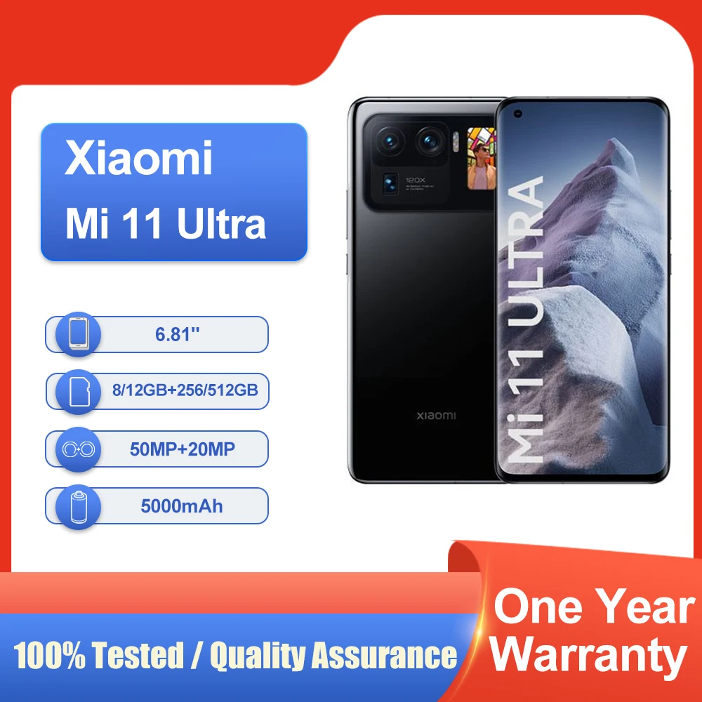 Original Xiaomi  Mi 11 Ultra 5G smartphone 50MP Camera Global rom Qualcomm Fingerprint 5000mAh used phone