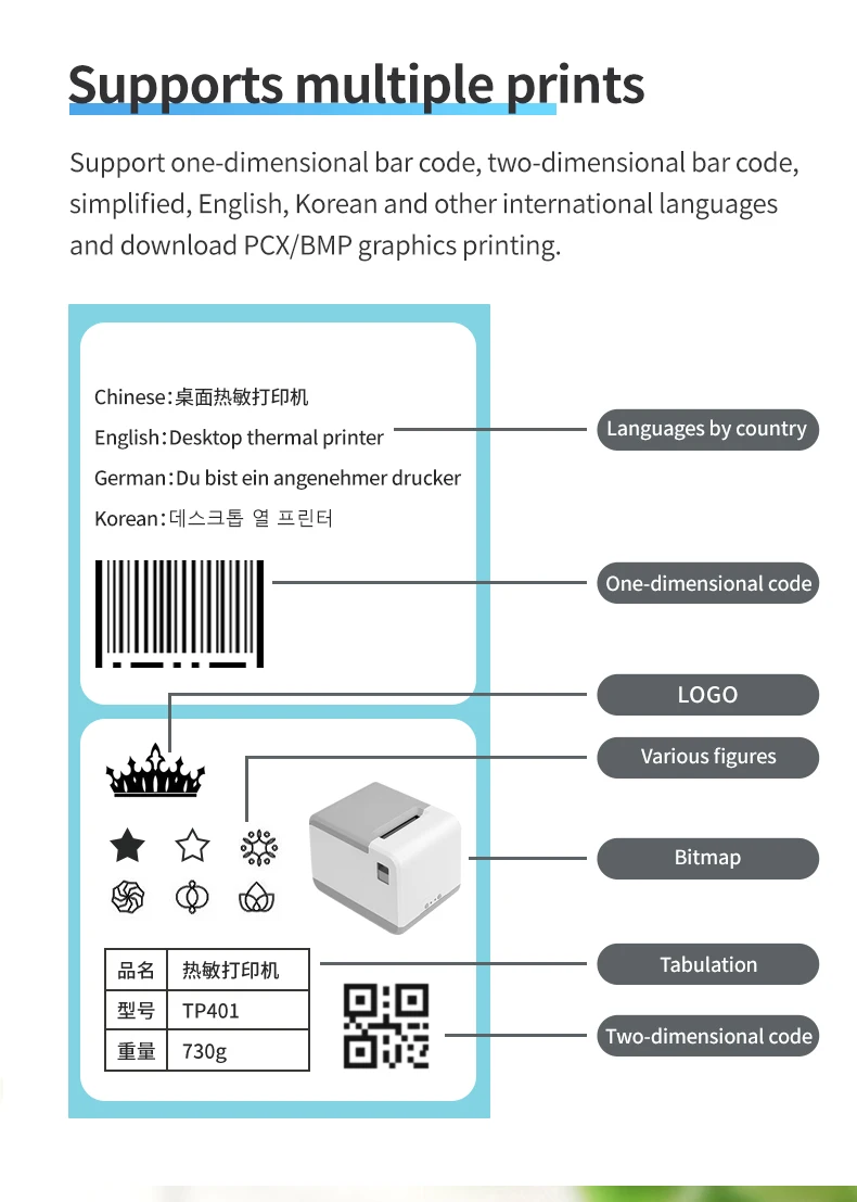 Thermal label printer 60mm Portable Thermal Printer for Small Business, Address Logo Clothing Sticker Printer for Phones PC