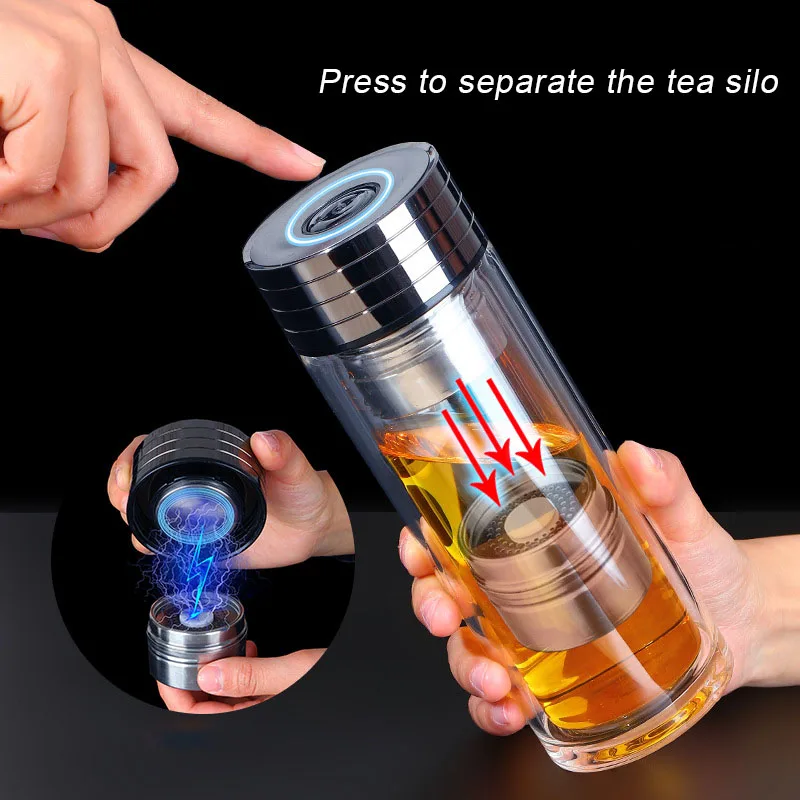 Glass Water Bottles Magnetic Tea Infuser Bottle Tea Separation Mug Double-Layer Portable Creative Water Cup Home Waterbottle