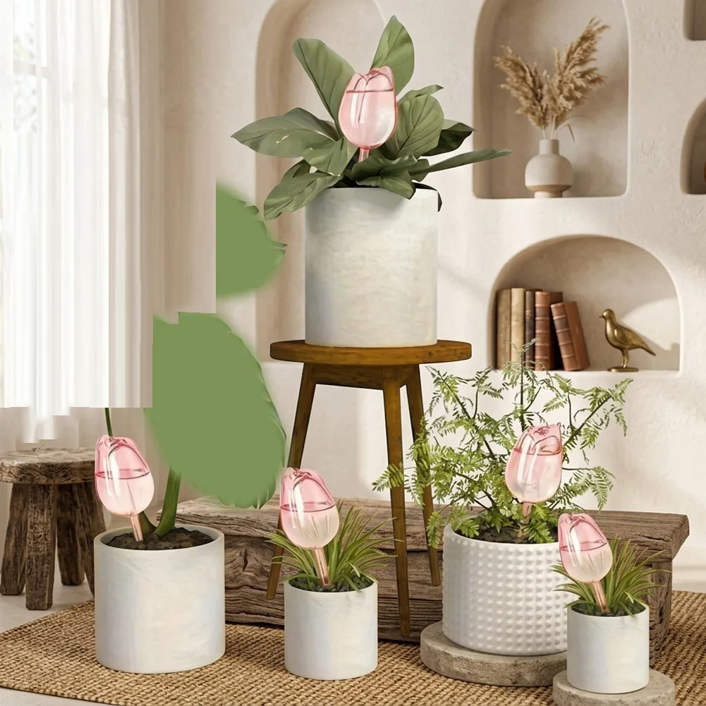 Automatic Watering Bulbs Tulip Style 4pcs PVC Transparent Design for Easy Water Level Monitoring For Indoors Outdoors