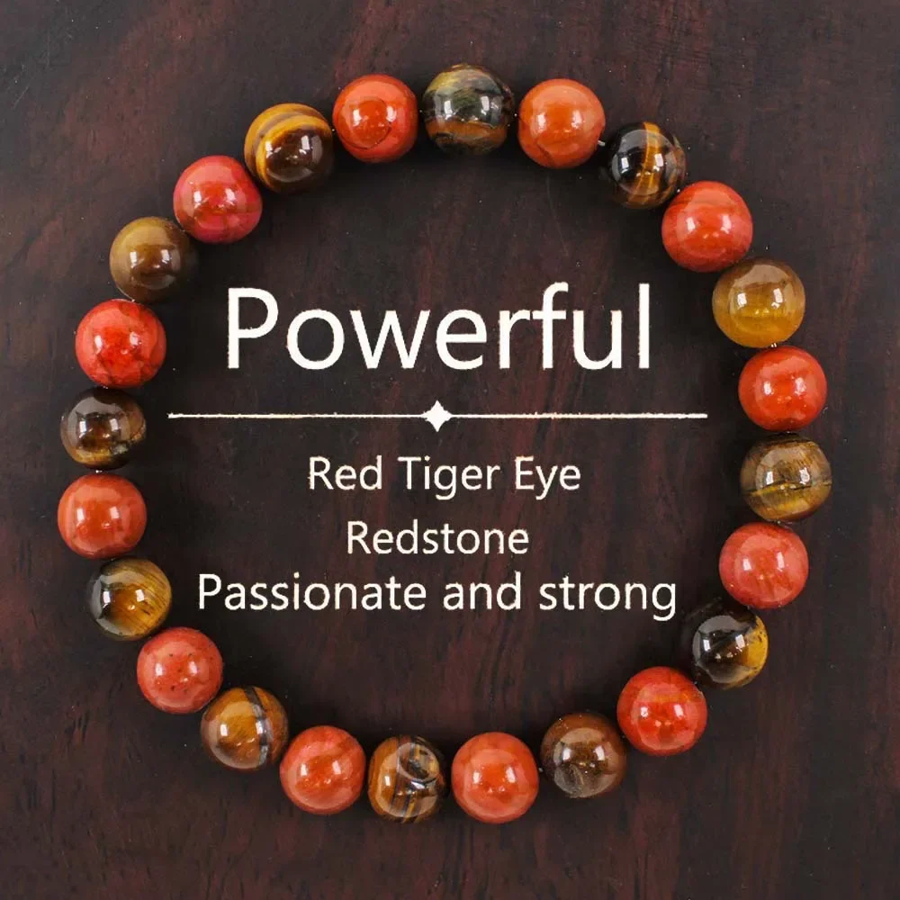 1PC Red Tiger's Eye Stone Beaded Bracelet For Women Men 8MM Natural Stone Elastic Chain Bangle Wristband Fashion Jewelry