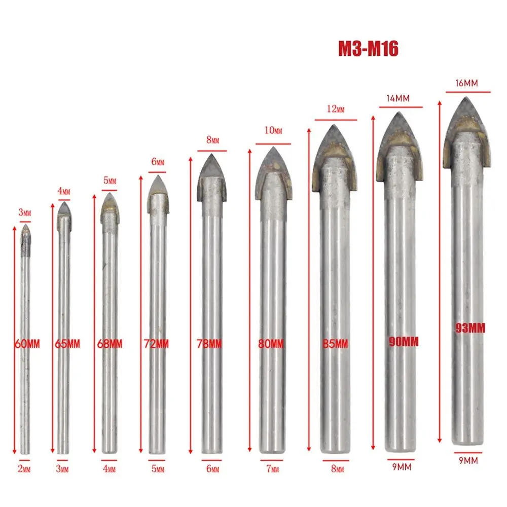 카바이드 팁 드릴 비트 절단 도구, 전문 세라믹 타일 대리석 거울 유리, 3mm, 4mm, 5mm, 6mm, 8mm, 10mm, 12mm, 14mm, 16mm, 1PC