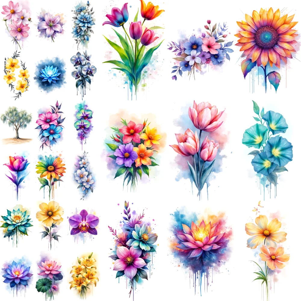 

9pcs Temporary Tattoo Waterproof Long-lasting Body Stickers Cherry Blossoms Tulips Tree For Arms Cheeks Ladies