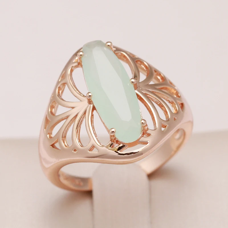 Kienl New 585 Rose Gold Color Big Ring for Women Green Natural Zircon Vintage Ethnic Bride Ring High Quality Daily Jewelry