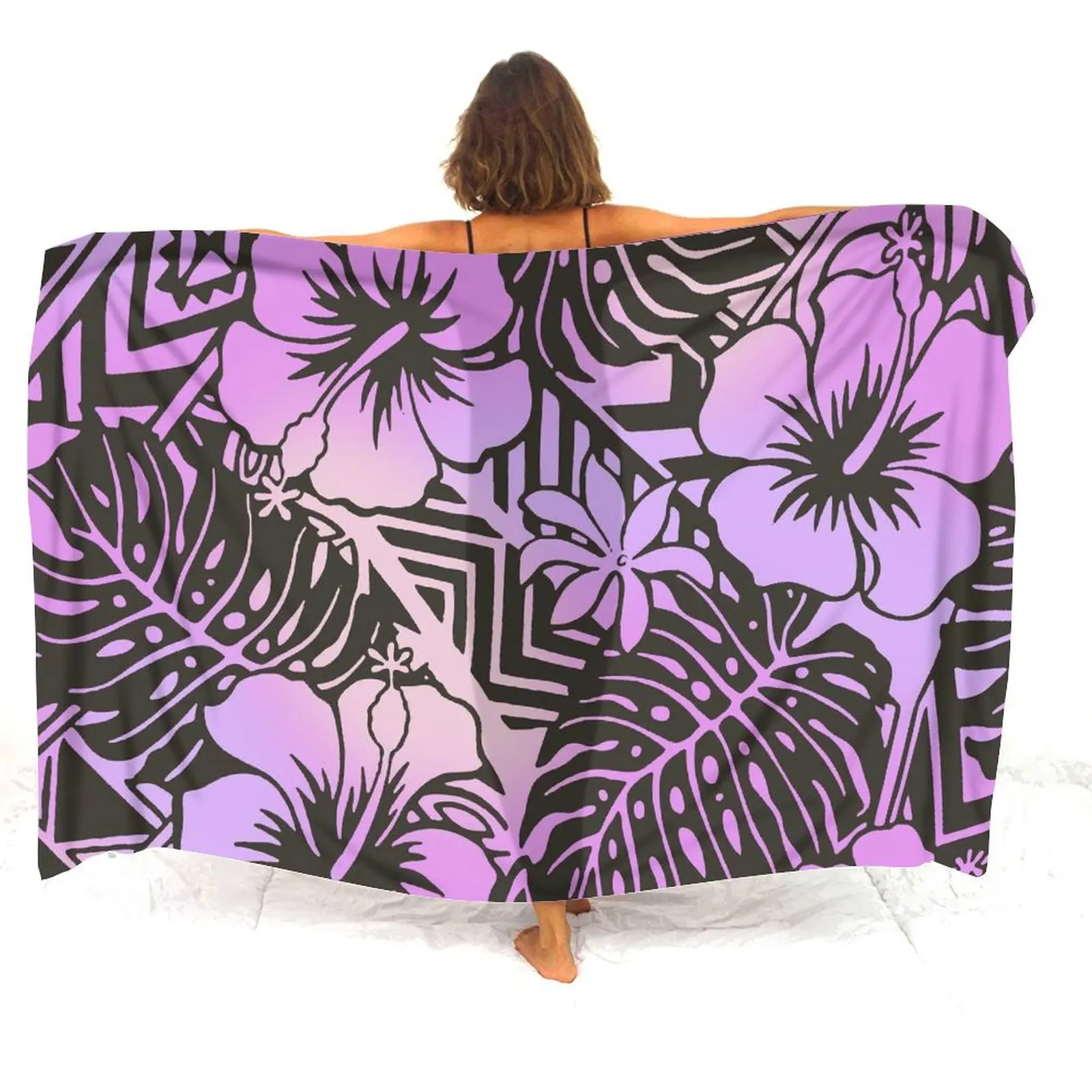 Summer Seaside Vintage Floral Print Ladies Sarong Custom Design Art One-Piece Shawl Hawaiian Resort Beach Apron Polynesian Coat