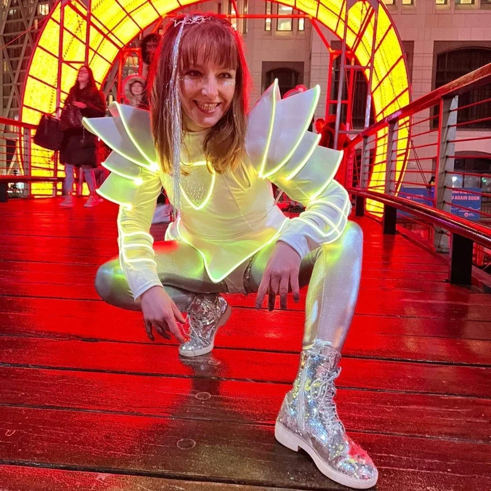 Tutú de Ballet, vestido de baile Led, disfraz para mujer y niña, faldas de baile, traje de fiesta Disco de boda, traje brillante, mono blanco para Cosplay