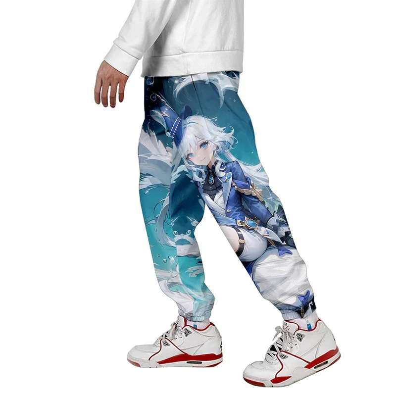 Anime Genshin Impact 3D spodnie joggery mężczyzn/kobiet spodnie typu Casual Harajuku hiphopowe spodnie dresowe Furina Focalors kostiumy Cosplay