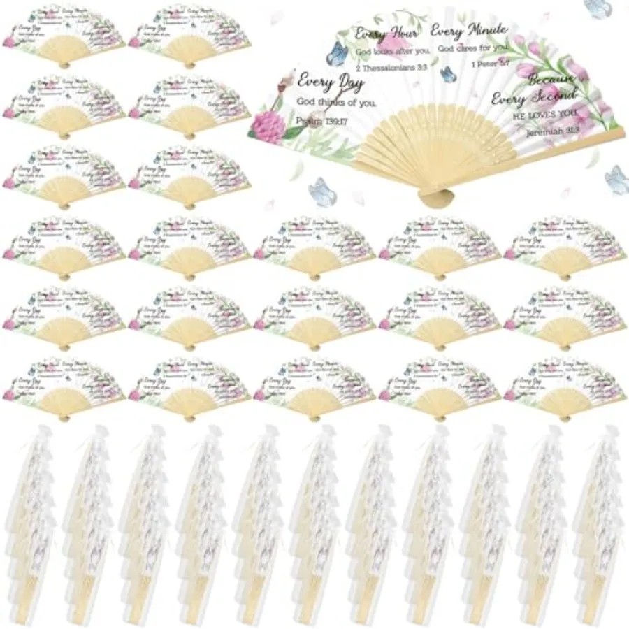

50 Pcs Christian Paper Hand Fans Foldable Church Bamboo Fans with Organza Bag for Bible Church Decorations Gift WhiteGod Thinks