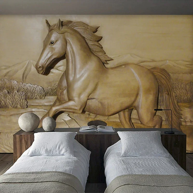 Custom Any Size 3D Stereoscopic Relief Horse Background Photo Wallpaper For Living Room Sofa Bedroom Wall Art Mural De Parede 3D