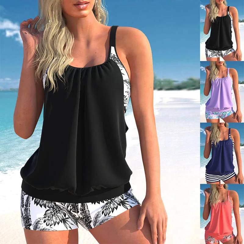 

High Quality Women's Bikini Two-piece Set with Palm Tree Print Holiday Beach Shoulder Strap Swimsuit S-6XL