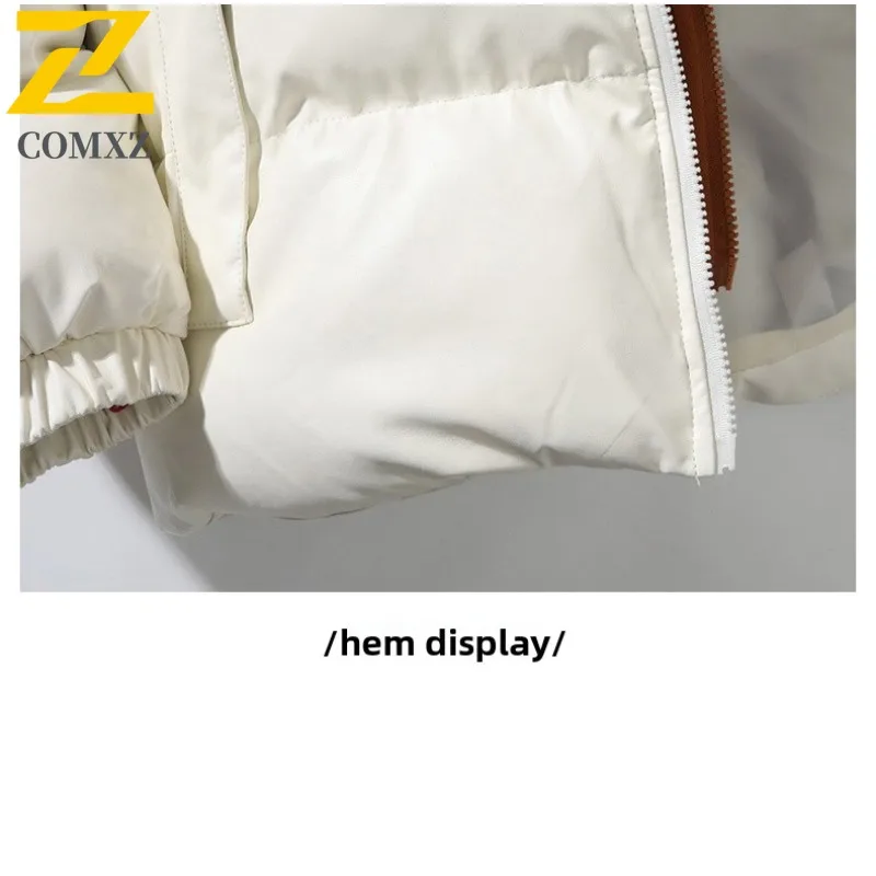 COMXZ الرجال القطن وسادة مبطنة الحد الأدنى مقنعين سميكة الدافئة التخييم الثلجي الحشو معطف 2025 التزلج يندبروف الشتاء سترة