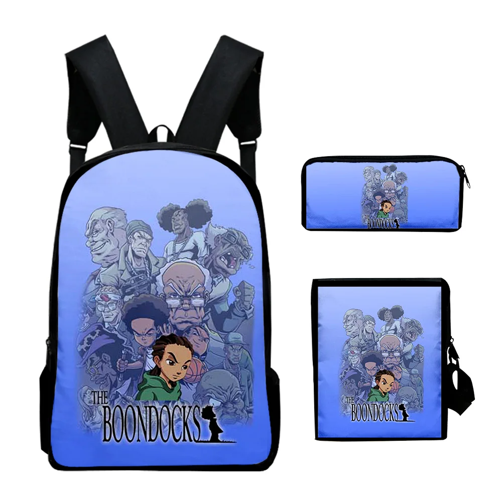 Hip Hop juvenil The Boondocks impresión 3D 3 unids/set bolsas de viaje para estudiantes mochila para ordenador portátil bolso de hombro estuche para lápices