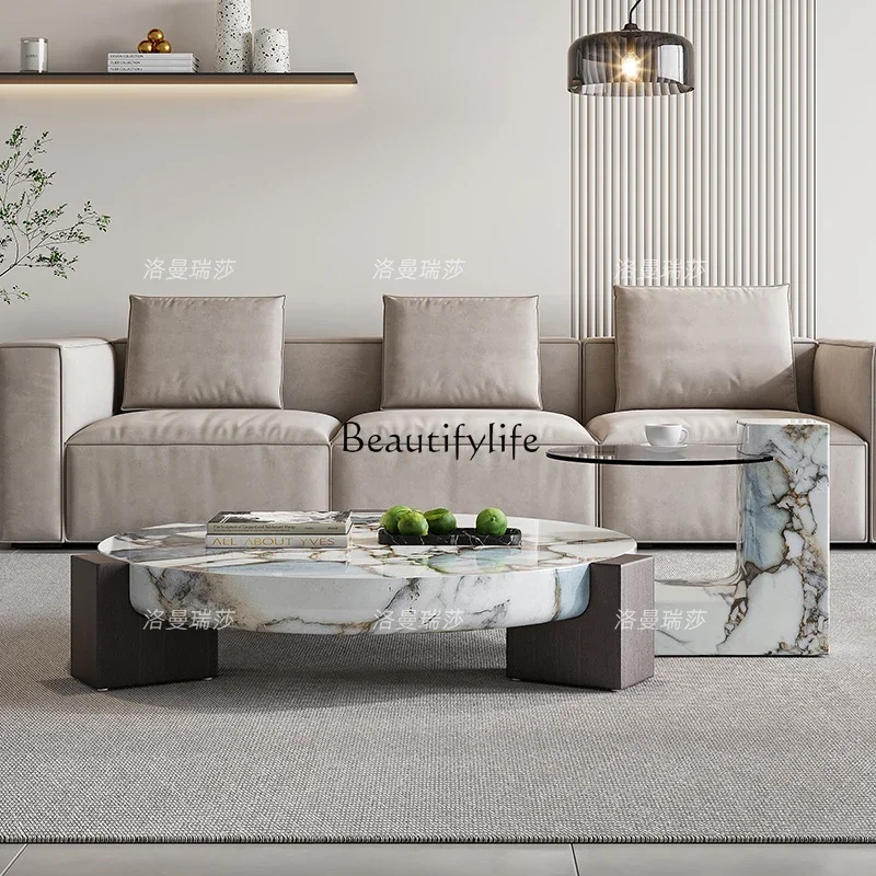 FG28Italian Style Light Luxury Silent Style Marble Tea Table Minimalist High Sense Villa Combined Tea Table