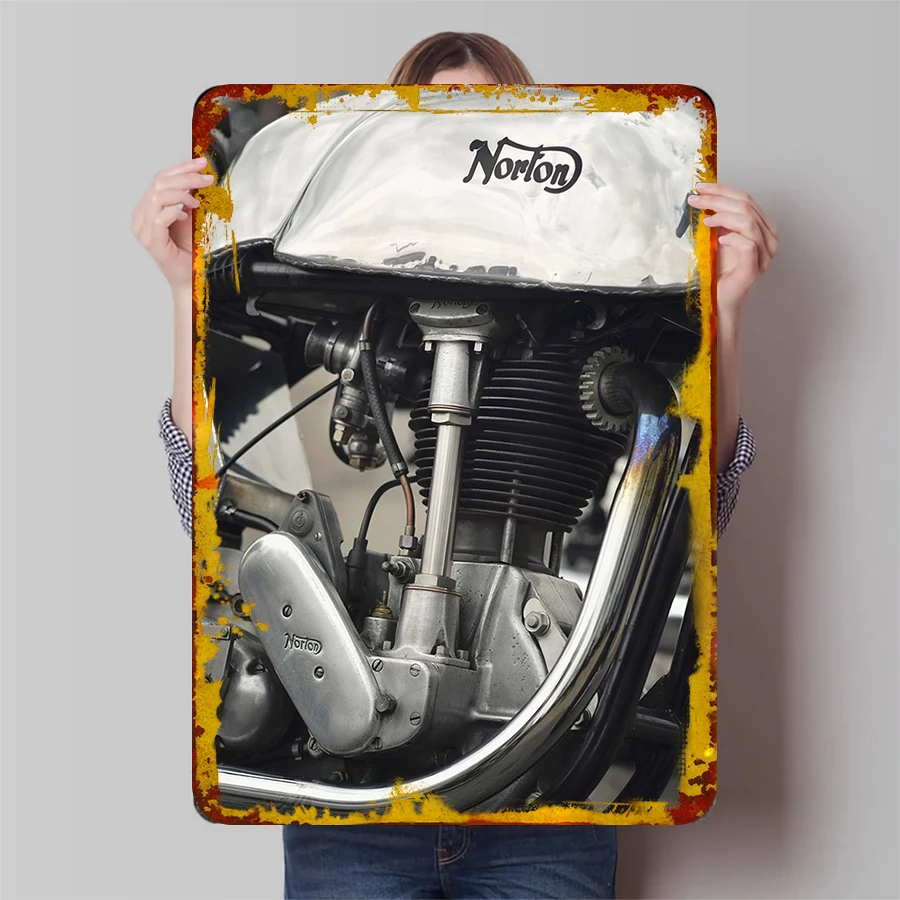 Vintage Norton motocicleta motor cartel de metal clásico retro