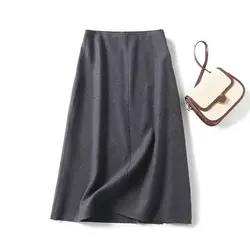 Maxdutti Fashion Elegant Women's Grey A-line Half Skirt Winter Wool Casual Midi Skirts Womens