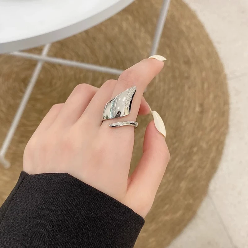 Silver Color Irregular Geometric Opening Ring for Women
