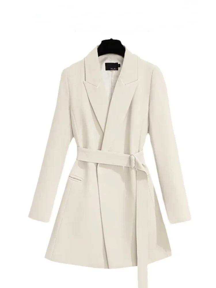 

Женский пиджак, весенне-осенний новый элегантный приталенный пиджак с поясом, пальто, корейская мода, повседневные женские пиджаки средней длины на шнуровке