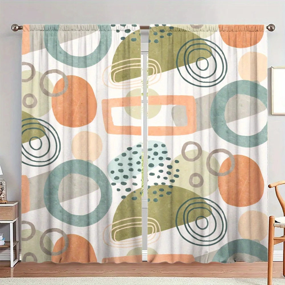 Retro Geometric Circle Curtains Vintage Abstract Shapes Drapes Mid Century Modern Window Treatment for Living Room Bedroom Decor