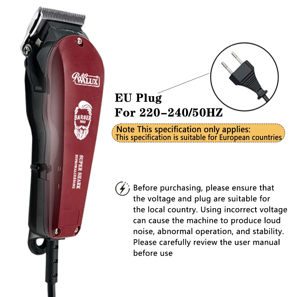 WALUX Professional Barber AC Hair Clipper 10W Powerful Trimmer Home Man Quiet Shaver 2M Cable Hair Cutting Machine 8 Guard Combs