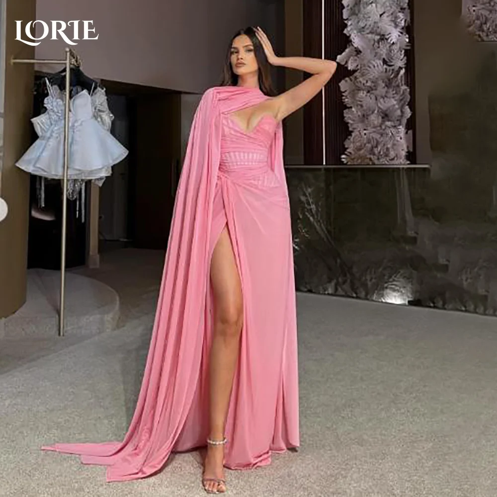 

LORIE High Collar Arabia Evening Dress Shiny Sequins Floor Length Long Sleeves Mermaid Prom Dresses Pleats Party Gown Customized