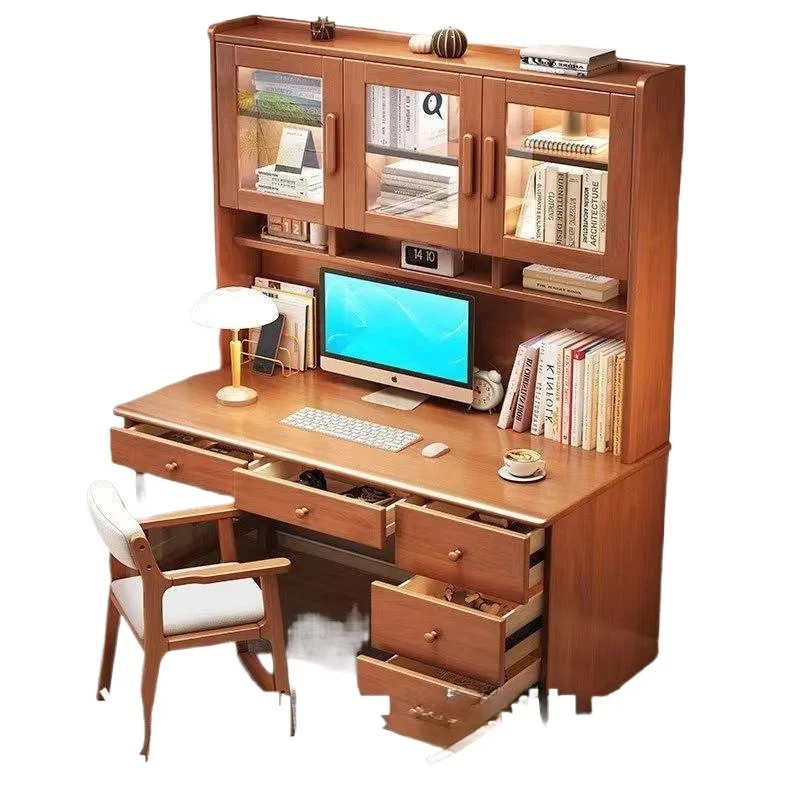 

Solid wood, bookshelf, integrated table, home, bedroom, with bookcase, room, simple, office