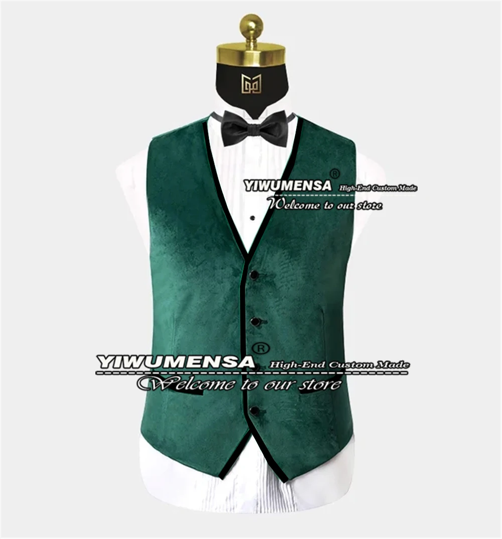 Green Velvet Suits Men 3 Pieces Set Singel Breasted Black Lapel Jacket+Vest+Pants Regular Slim Fit Wedding Tuxedo Custom Made