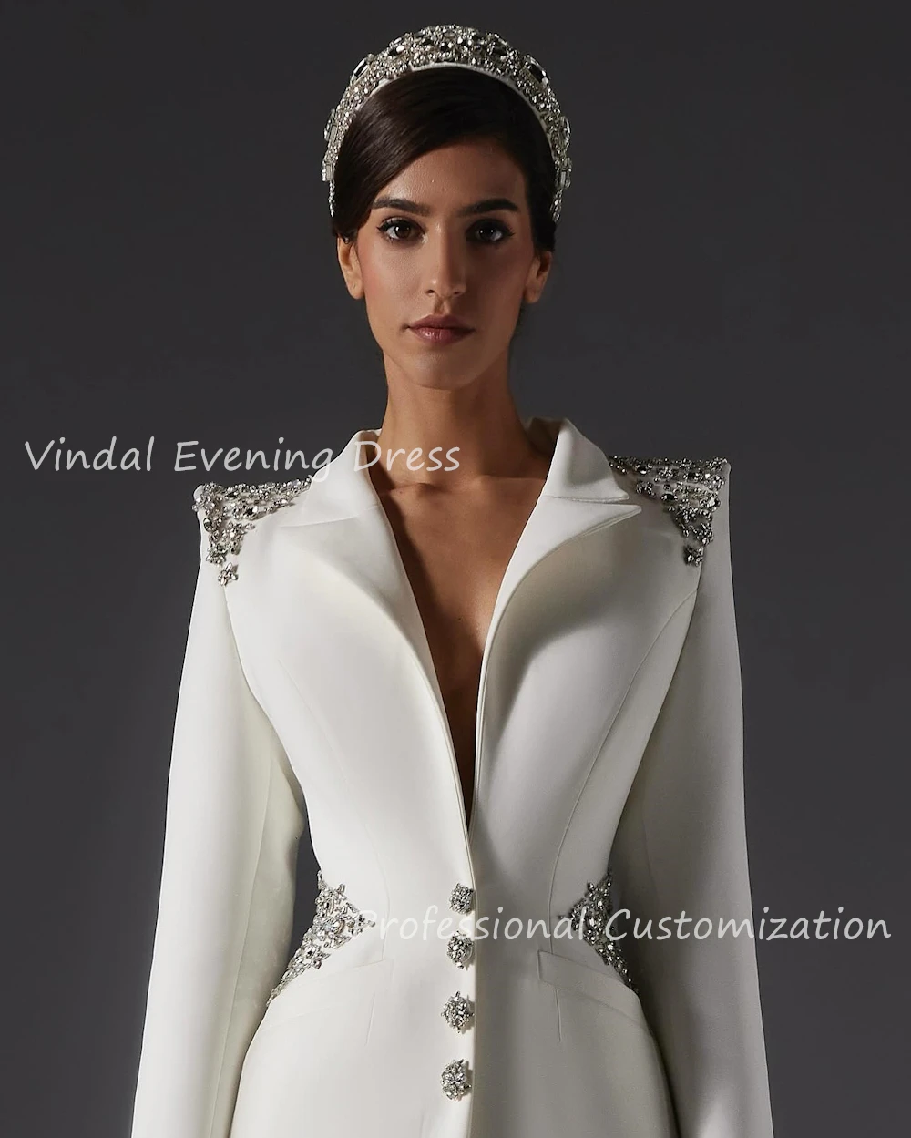 Vindal Prom Dress V-Neck Floor Length Sexy luxurious Crepe Beaded Straight Ruffle Elegant Long Sleeves Saudi Arabia For 2024