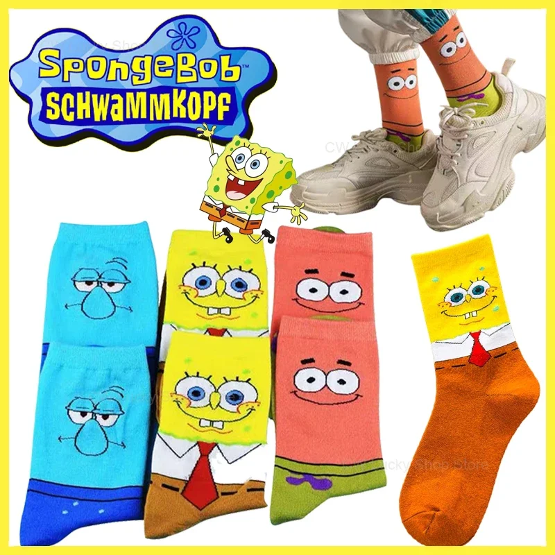 SpongeBob Cute Socks Patrick Star Squidward Cartoon Cotton Socks Tall Tube Casual Student Breathable Socks Boys Girls Sock