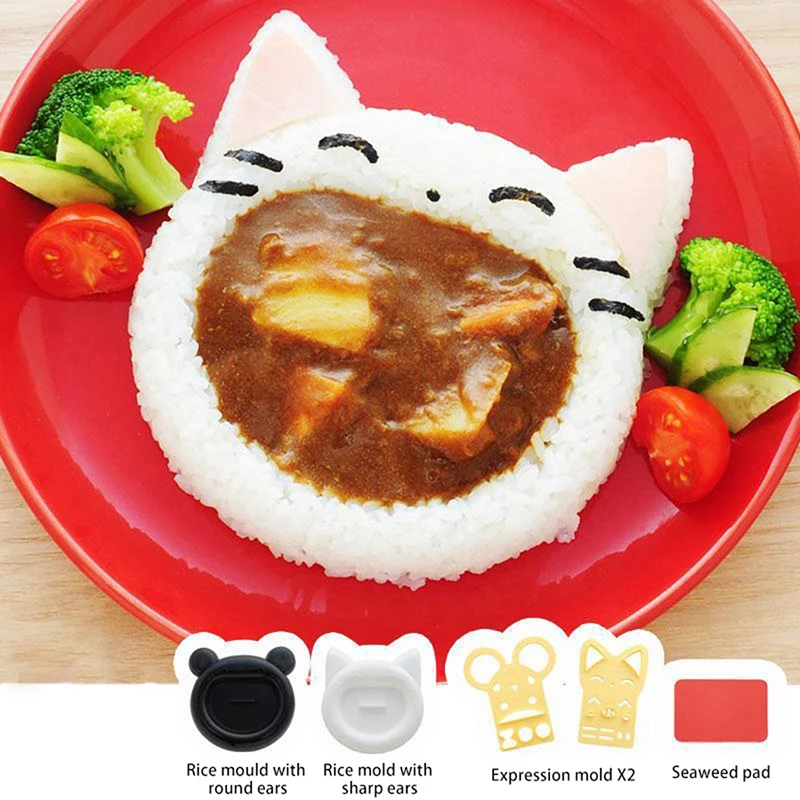 Molde de arroz Nori de dibujos animados para decoración, utensilio de cocina con diseño de gato, oso, Sushi, sandwichera, 1 piezas