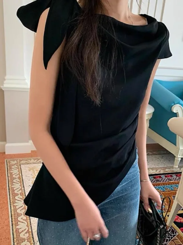 

Корейский асимметричный женский летний модный универсальный дизайн для похудения на талии Sensation Small irt Pure Color ort Sl...