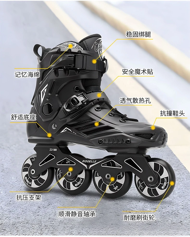 زلاجات تزلج على الجليد للبالغين، زلاجات بعجلات مضمنة للبالغين، زلاجات دوارة للمبتدئين، أحذية مسطحة بصف واحد