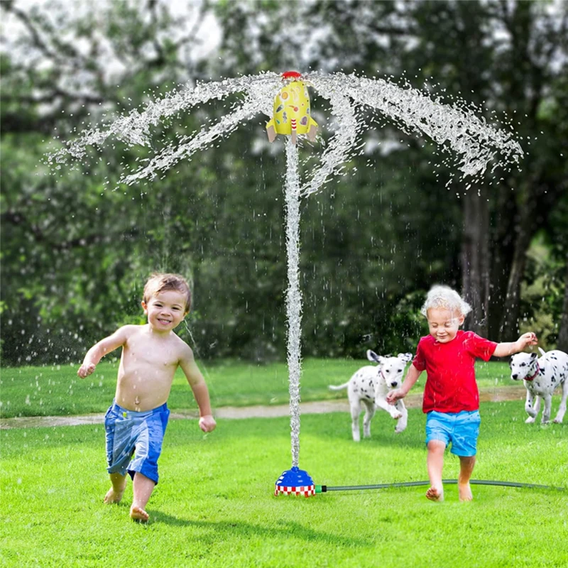 Garden Drip Irrigation Sprinkler Space Rocket Launch 360° Rotating Outdoor Beach Lawn Pool Kid Backyard Water Spray Toy Tool