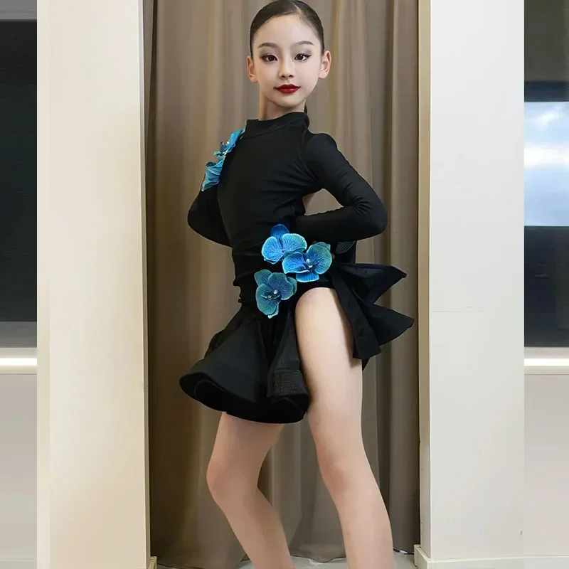 Latin dance dress Autumn and winter new children's female training dress girls perform dance dress set - Image 5