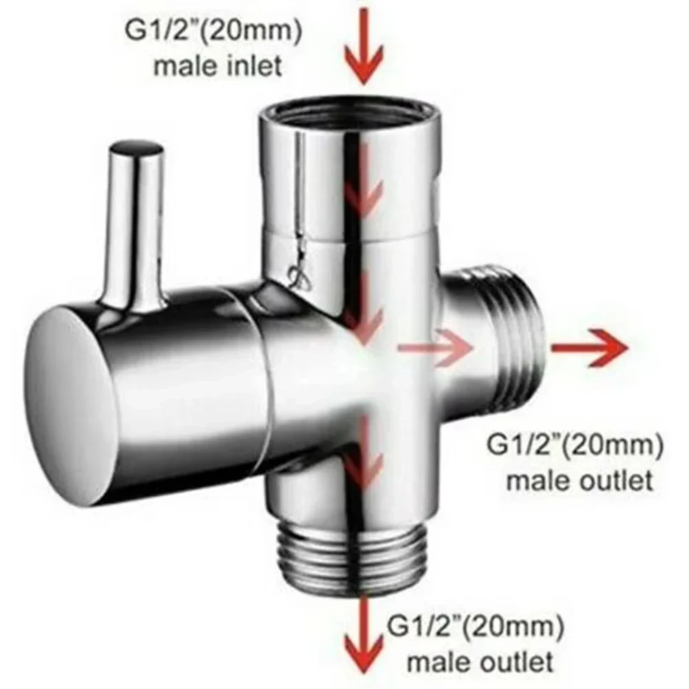 

G1/2in 3 Way Diverter Valve T-Adapter Converter For Shower Brass Water Tap Connector Bathroom Faucet Water Separator