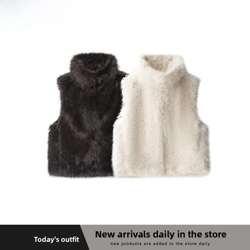 

Faionable жилет с эффектом искусственного меха ZR Sle, новая осенне-зимняя женская одежда с высоким воротником, уличный жилет из полиэфирного волокна