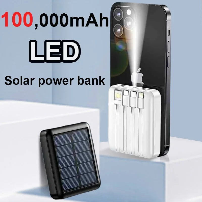 New 100000mAh Capacity Power Bank Solar Dual Port Super Fast Charging  Power Bank Comes With Four Wires Suitable For iPhone Xiao