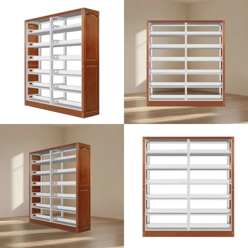 for  Modern Metal Wood Bookcase Steel Shelving Unit with Wooden Shelves  Office Library School Hospital Storage