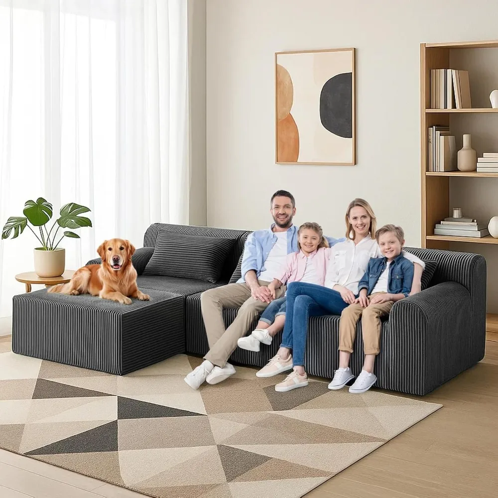 أريكة مقطعية على شكل حرف L لغرفة المعيشة مع مقاعد عميقة ووسائد قابلة للإزالة، وأريكة وحدات مريحة تشبه السحابة #2