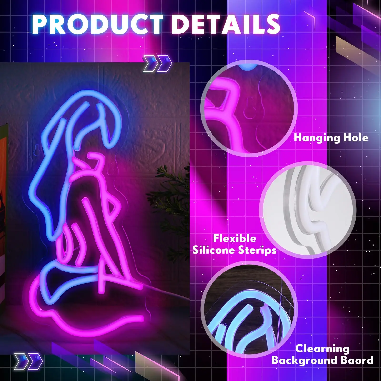 USB Powered Lady Body Neon Sign para Mulheres, Luz Azul e Rosa, Decoração do Quarto, Bar, Clube, Loja, Sala de Estar