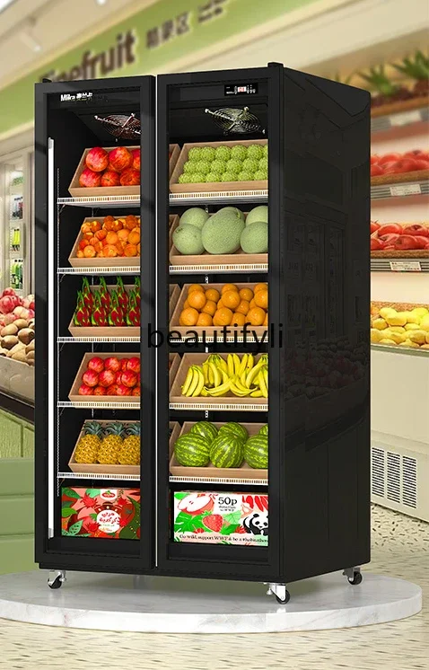 

Vegetable refrigerated display cabinet Supermarket air curtain Flower commercial vertical freezer