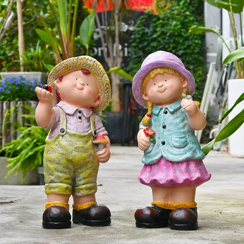 Cute Cartoon Garden Gnome Figurine Resin Fairy Ornament for Outdoor Cottage Landscape Statue Patio
