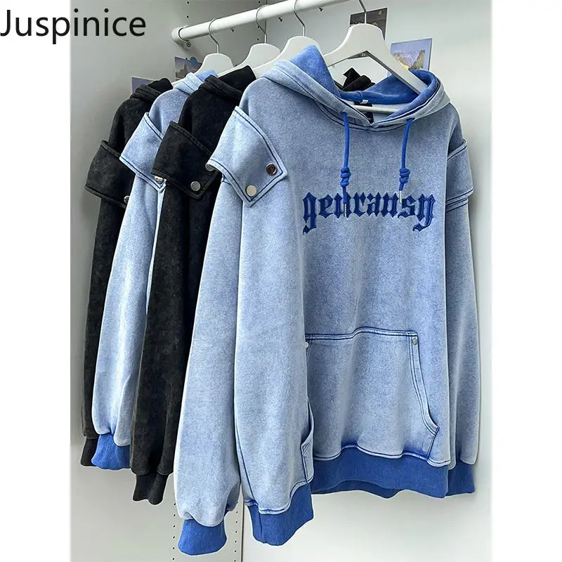 

Juspinice American Retro Casual Fashion Printed Plus Size Design Sense Hooded Sweatshirt for Men and Women Couple Top