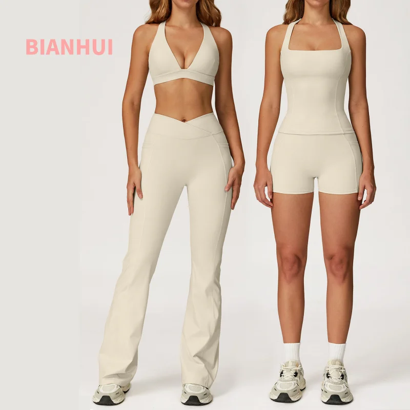 

BIANHUI Women's Clothes 2 Pieces Workout Tracksuit Yoga Set Tight-Fitting Running Fitness Clothing Sexy Fitness Bra Sports Suit