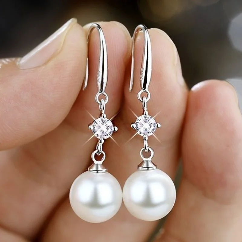 Elegant Pearl Drop Earrings for Women Zircon Dangle Earrings Korean Fashion Wedding Earring Temperament Boho Jewelry Pendientes