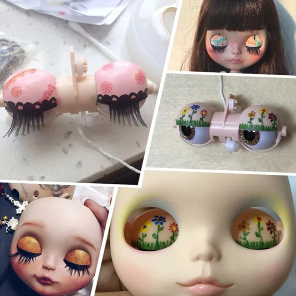 Cute Screws 1/6 Blyth Eyes Mechanism Colorful Icy Painted Eyelid DIY Custom Doll Eyes Creative Machinery DBS Sleepy Eyes Pupils