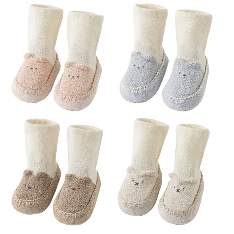 Cartoon Bear Infant Floor Sock Shoes Warm Non Slip Soft Sole Toddler Baby Floor Socks Shoes Boys Girls Indoor Walking Shoes